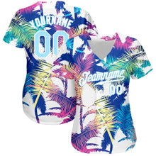 Load image into Gallery viewer, Custom White Light Blue 3D Pattern Design Hawaii Palm Trees Authentic Baseball Jersey