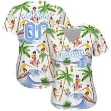 Load image into Gallery viewer, Custom White Light Blue-White 3D Pattern Design Hawaii Palm Trees Authentic Baseball Jersey