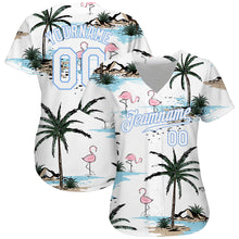 Load image into Gallery viewer, Custom White White-Light Blue 3D Pattern Design Hawaii Palm Trees Authentic Baseball Jersey