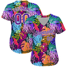 Load image into Gallery viewer, Custom White Purple-White 3D Pattern Design Hawaii Palm Trees Authentic Baseball Jersey