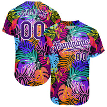 Load image into Gallery viewer, Custom White Purple-White 3D Pattern Design Hawaii Palm Trees Authentic Baseball Jersey