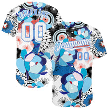 Load image into Gallery viewer, Custom White White-Light Blue 3D Pattern Design Flowers Authentic Baseball Jersey