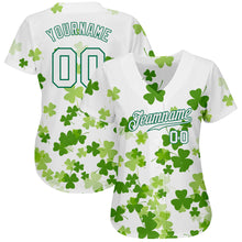 Load image into Gallery viewer, Custom White White-Kelly Green 3D Pattern Design Authentic St. Patrick's Day Baseball Jersey
