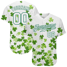 Load image into Gallery viewer, Custom White White-Kelly Green 3D Pattern Design Authentic St. Patrick's Day Baseball Jersey