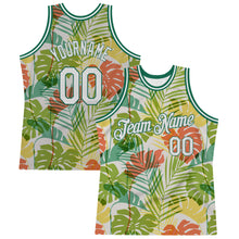 Load image into Gallery viewer, Custom White White-Kelly Green 3D Pattern Hawaii Palm Trees Authentic Basketball Jersey