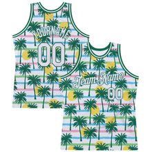 Load image into Gallery viewer, Custom White White-Kelly Green 3D Pattern Hawaii Palm Trees Authentic Basketball Jersey