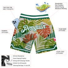 Load image into Gallery viewer, Custom White White-Kelly Green 3D Pattern Design Palm Trees Authentic Basketball Shorts