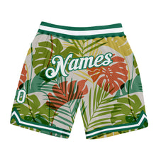 Load image into Gallery viewer, Custom White White-Kelly Green 3D Pattern Design Palm Trees Authentic Basketball Shorts