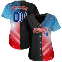 Load image into Gallery viewer, Custom Black Royal-Red 3D American Flag Fashion Authentic Baseball Jersey
