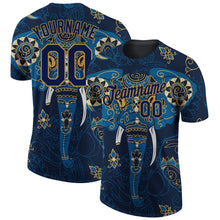 Load image into Gallery viewer, Custom Navy Old Gold 3D Pattern Design Elephant Performance T-Shirt
