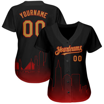 Custom Black Old Gold-Red 3D San Francisco City Edition Fade Fashion Authentic Baseball Jersey