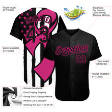 Load image into Gallery viewer, Custom Black Hot Pink-White 3D Pink Ribbon Breast Cancer Awareness Month Women Health Care Support Authentic Baseball Jersey
