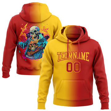 Custom Stitched Red Gold 3D Skull Fashion Sports Pullover Sweatshirt Hoodie
