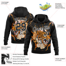 Load image into Gallery viewer, Custom Stitched Black Orange-White 3D Pattern Design Flame Tiger Sports Pullover Sweatshirt Hoodie
