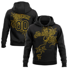 Load image into Gallery viewer, Custom Stitched Black Yellow 3D Pattern Design Tiger And Flower Sports Pullover Sweatshirt Hoodie
