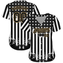 Load image into Gallery viewer, Custom Black Old Gold-White 3D American Flag Authentic Baseball Jersey

