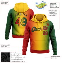 Load image into Gallery viewer, Custom Stitched Green Red Yellow-Black 3D Pattern Design Gradient Fashion Black History Month Sports Pullover Sweatshirt Hoodie
