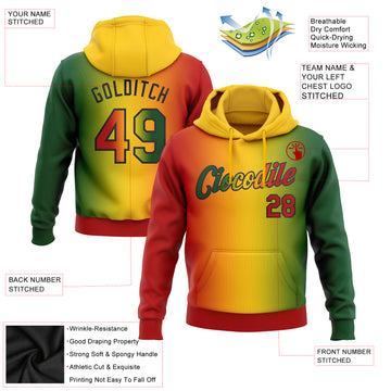 Custom Stitched Green Red Yellow-Black 3D Pattern Design Gradient Fashion Black History Month Sports Pullover Sweatshirt Hoodie