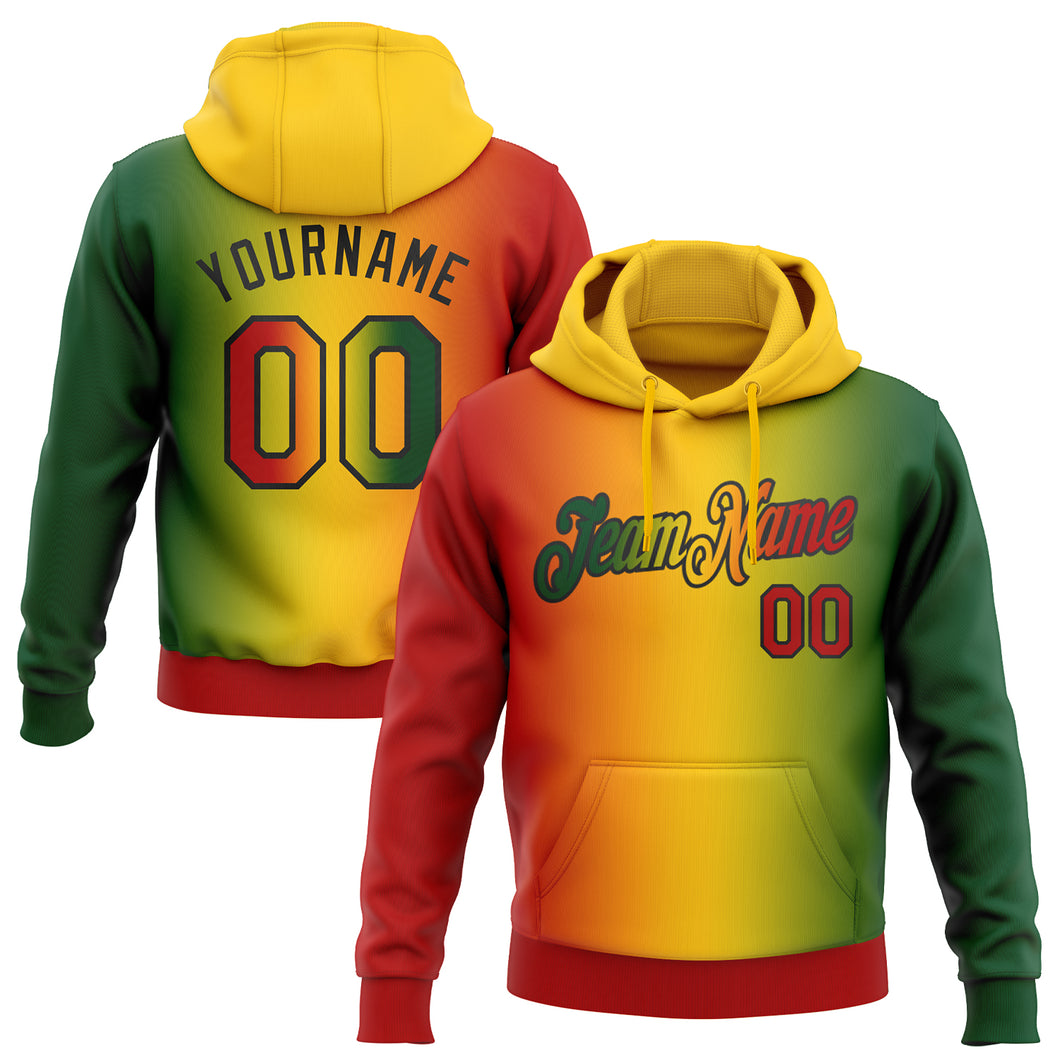 Custom Stitched Green Red Yellow-Black 3D Pattern Design Gradient Fashion Black History Month Sports Pullover Sweatshirt Hoodie
