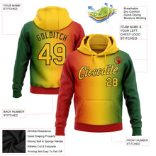 Load image into Gallery viewer, Custom Stitched Green Yellow Red-Black 3D Pattern Design Gradient Fashion Black History Month Sports Pullover Sweatshirt Hoodie
