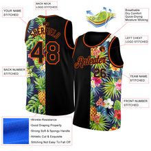 Load image into Gallery viewer, Custom Black Orange 3D Pattern Tropical Pineapples Hawaii Palm Leaves And Flowers Authentic Basketball Jersey
