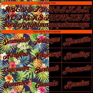 Custom Black Orange 3D Pattern Tropical Pineapples Hawaii Palm Leaves And Flowers Authentic Basketball Jersey