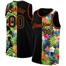 Load image into Gallery viewer, Custom Black Orange 3D Pattern Tropical Pineapples Hawaii Palm Leaves And Flowers Authentic Basketball Jersey

