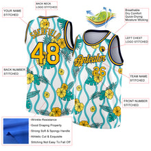 Load image into Gallery viewer, Custom White Gold-Navy 3D Pattern Tropical Hawaii Plant And Flower Authentic Basketball Jersey
