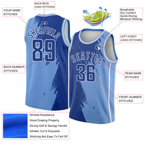 Custom Light Blue Royal-White Abstract Brush Splash Authentic City Edition Basketball Jersey