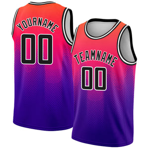 Custom Neon Pink Black-Purple 3D Pattern Design Halftone Gradient Authentic City Edition Basketball Jersey