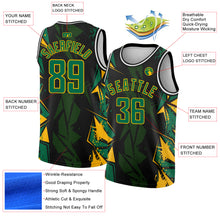 Load image into Gallery viewer, Custom Black Kelly Green-Gold 3D Pattern Design Geometric Shapes Authentic Basketball Jersey
