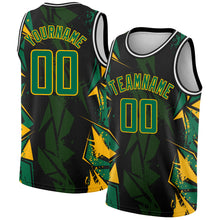Load image into Gallery viewer, Custom Black Kelly Green-Gold 3D Pattern Design Geometric Shapes Authentic Basketball Jersey

