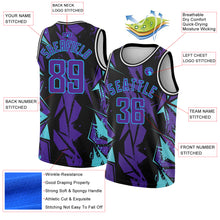 Load image into Gallery viewer, Custom Black Purple-Sky Blue 3D Pattern Design Geometric Shapes Authentic Basketball Jersey
