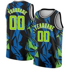 Load image into Gallery viewer, Custom Black Neon Green-Blue 3D Pattern Design Geometric Shapes Authentic Basketball Jersey
