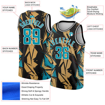 Custom Black Panther Blue-Old Gold 3D Pattern Design Geometric Shapes Authentic Basketball Jersey