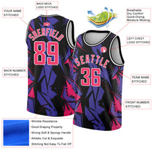 Load image into Gallery viewer, Custom Black Pink-Purple 3D Pattern Design Geometric Shapes Authentic Basketball Jersey
