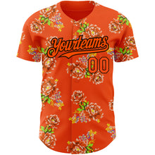 Load image into Gallery viewer, Custom Orange Black 3D Pattern Design Northeast China Big Flower Authentic Baseball Jersey
