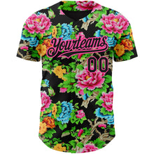 Load image into Gallery viewer, Custom Black Pink 3D Pattern Design Northeast China Big Flower Authentic Baseball Jersey

