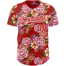 Load image into Gallery viewer, Custom Red White 3D Pattern Design Northeast China Big Flower Authentic Baseball Jersey
