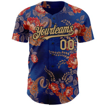 Load image into Gallery viewer, Custom Navy Old Gold-Black 3D Pattern Design Northeast China Big Flower Authentic Baseball Jersey
