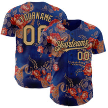 Load image into Gallery viewer, Custom Navy Old Gold-Black 3D Pattern Design Northeast China Big Flower Authentic Baseball Jersey
