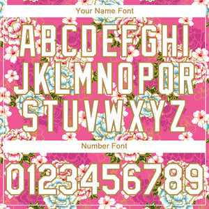 Custom Hot Pink White-Old Gold 3D Pattern Design Northeast China Big Flower Authentic Baseball Jersey
