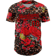 Load image into Gallery viewer, Custom Black Red 3D Pattern Design Northeast China Big Flower And Leopard Print Authentic Baseball Jersey
