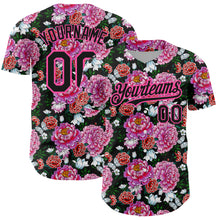 Load image into Gallery viewer, Custom Pink Black 3D Pattern Design Northeast China Big Flower Authentic Baseball Jersey
