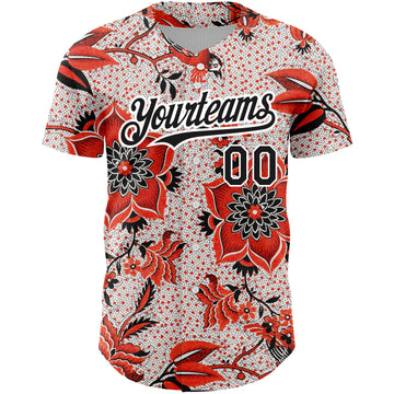 Custom Red Black-White 3D Pattern Design Northeast China Big Flower Authentic Baseball Jersey