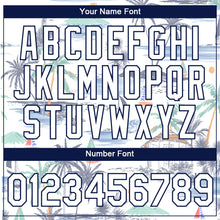 Load image into Gallery viewer, Custom White Navy 3D Pattern Design Hawaii Palm Trees Island And Sailboat Performance T-Shirt
