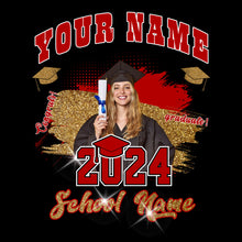 Load image into Gallery viewer, Custom Black Red-White 3D Graduation Performance T-Shirt
