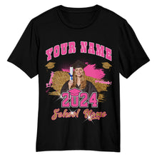 Load image into Gallery viewer, Custom Black Pink-White 3D Graduation Performance T-Shirt
