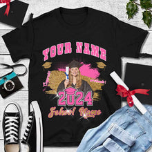 Load image into Gallery viewer, Custom Black Pink-White 3D Graduation Performance T-Shirt
