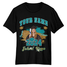 Load image into Gallery viewer, Custom Black Teal-White 3D Graduation Performance T-Shirt
